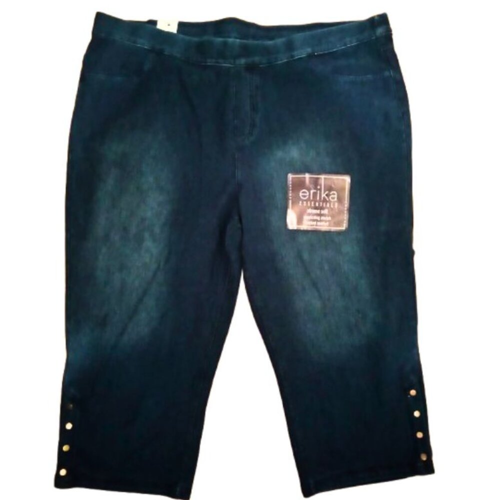 Erika Stretch Denim Capri Jeans Dark Blue  -  Plus Size 2X